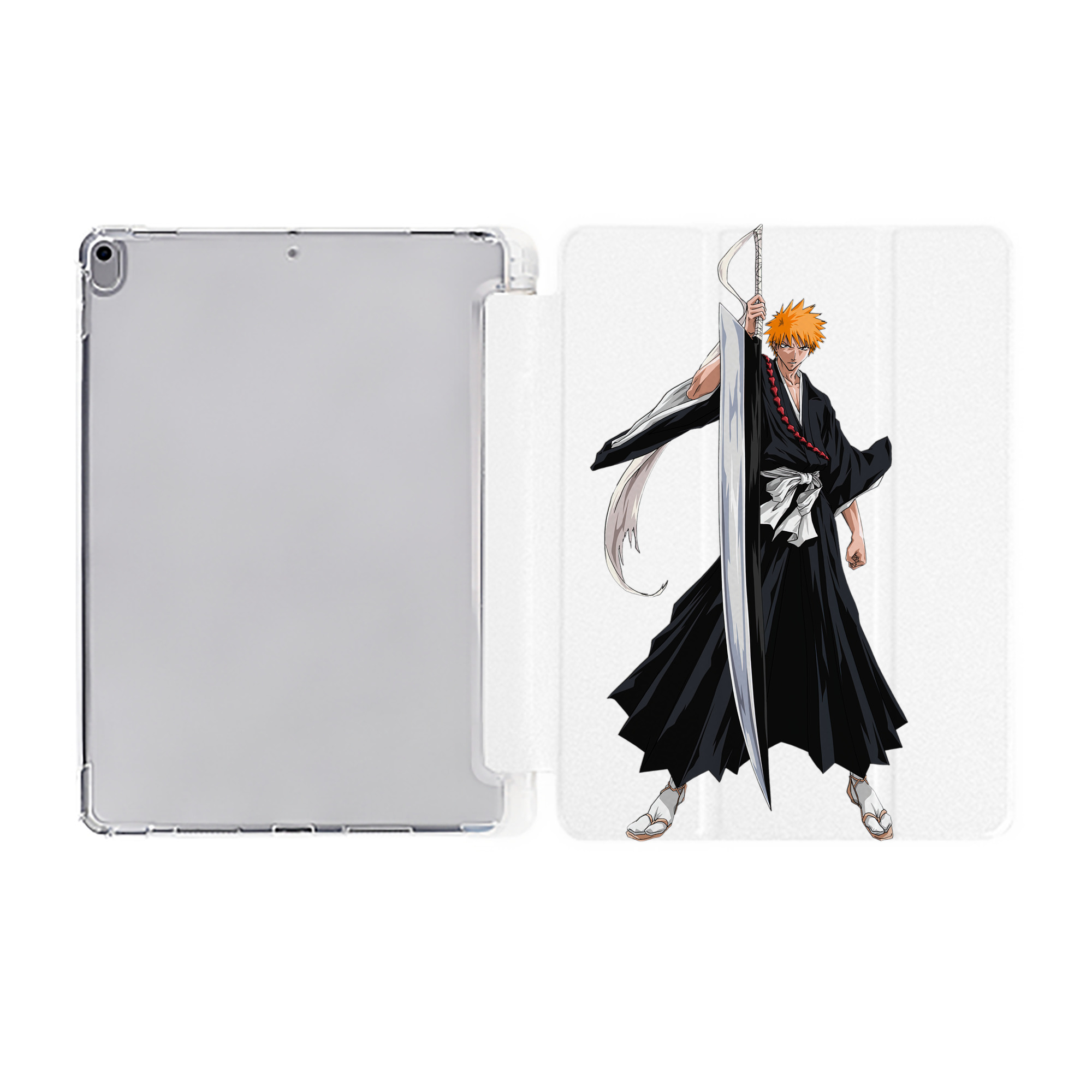 （画像用） ブリーチ 黒崎一護（くろさき いちご）BLEACH Kurosaki Ichigo IPad ケース ペン収納付き 三つ折りスタンド PUレザー×シリコン 対応機種9.5/10.5/10.9インチ